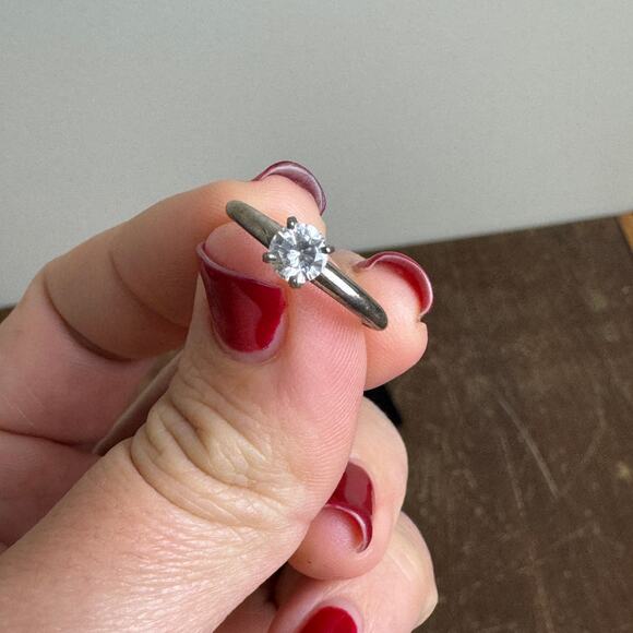 Vintage 925 Sterling Silver White Rhinestone Solitaire Engagement Ring Size‎ 7 - Picture 7 of 8